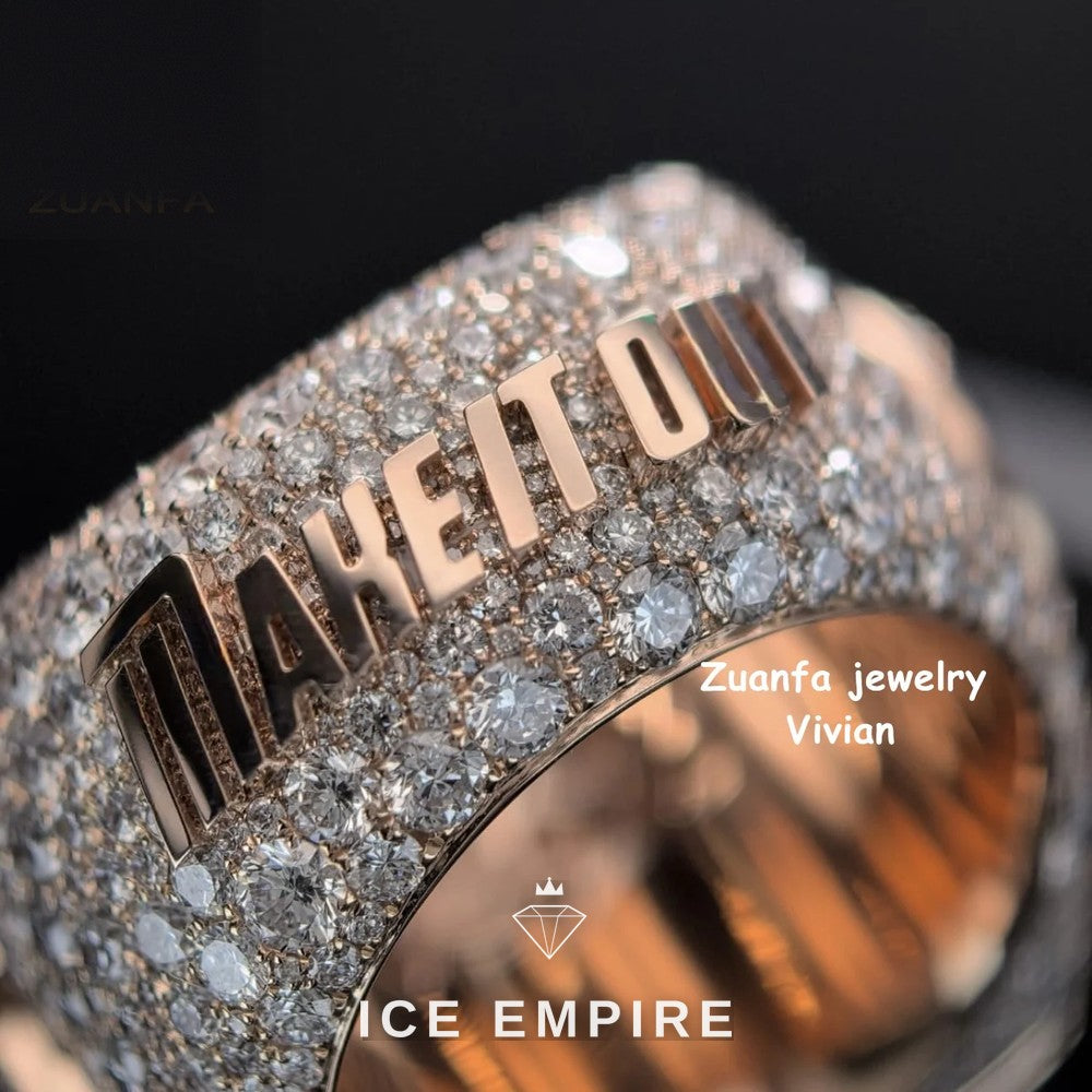 Iced Out Rose Gold Plated Moissanite Ring