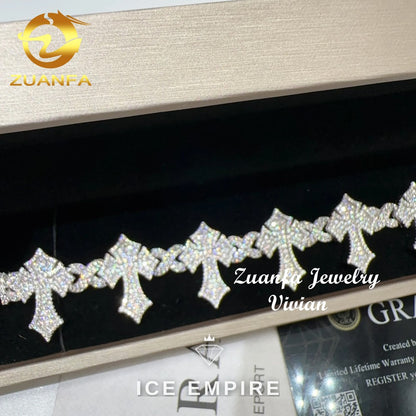 Iced Out Cross Rose Gold Moissanite Cuban Chain