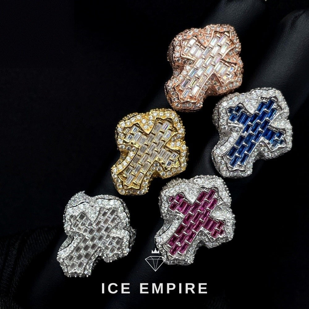 Iced Out Cross 925 Silver Moissanite Ring