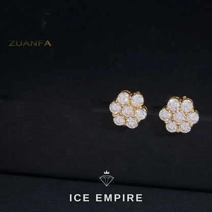 Iced Out Cluster Gold Plated Moissanite Stud Earrings