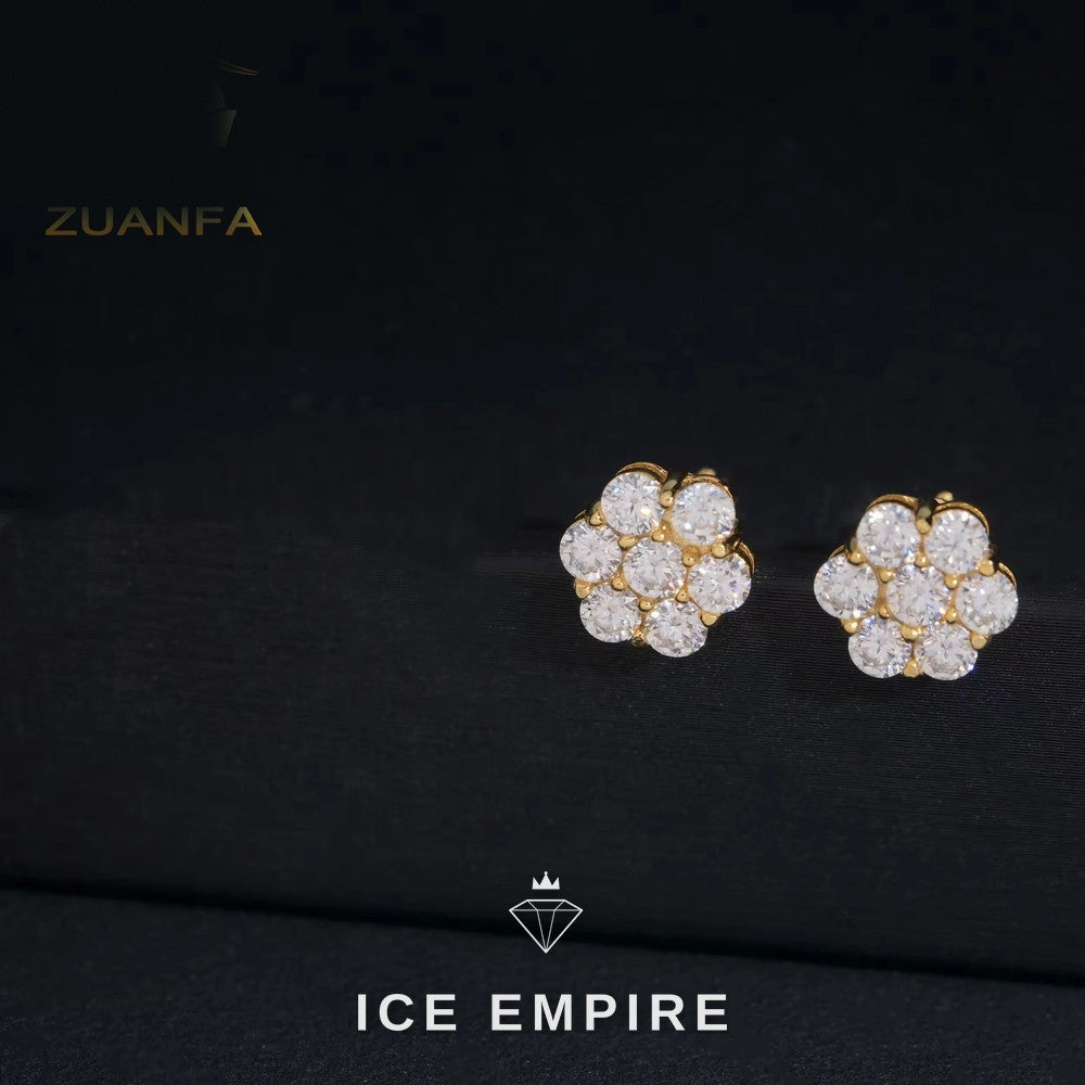 Iced Out Cluster 925 Silver Moissanite Stud Earrings