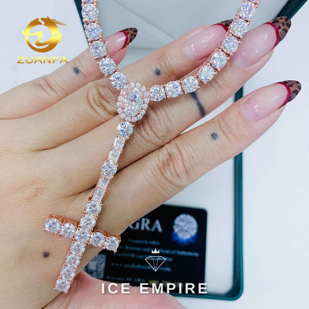 Iced Out Cross Rose Gold Plated Moissanite Cuban Chain