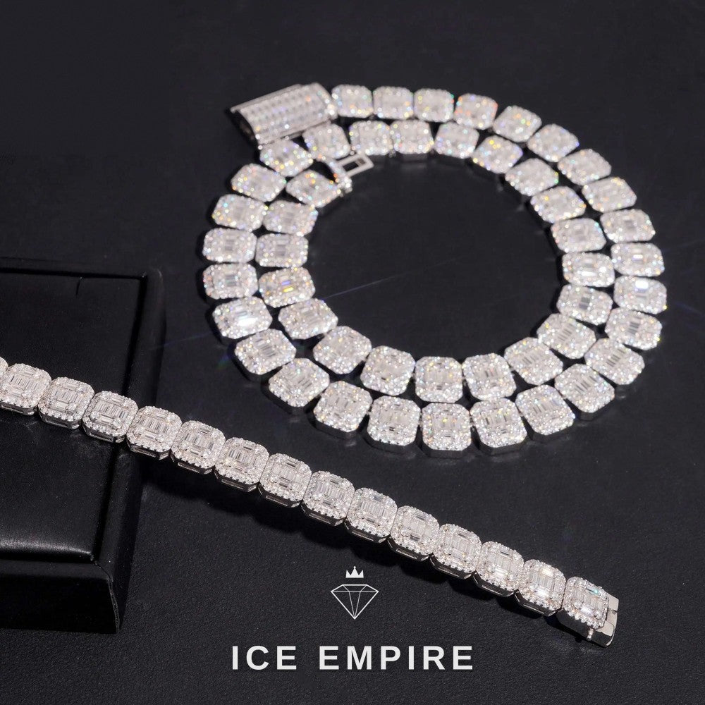 Iced Out Baguette Rose Gold Plated Moissanite Cuban Chain