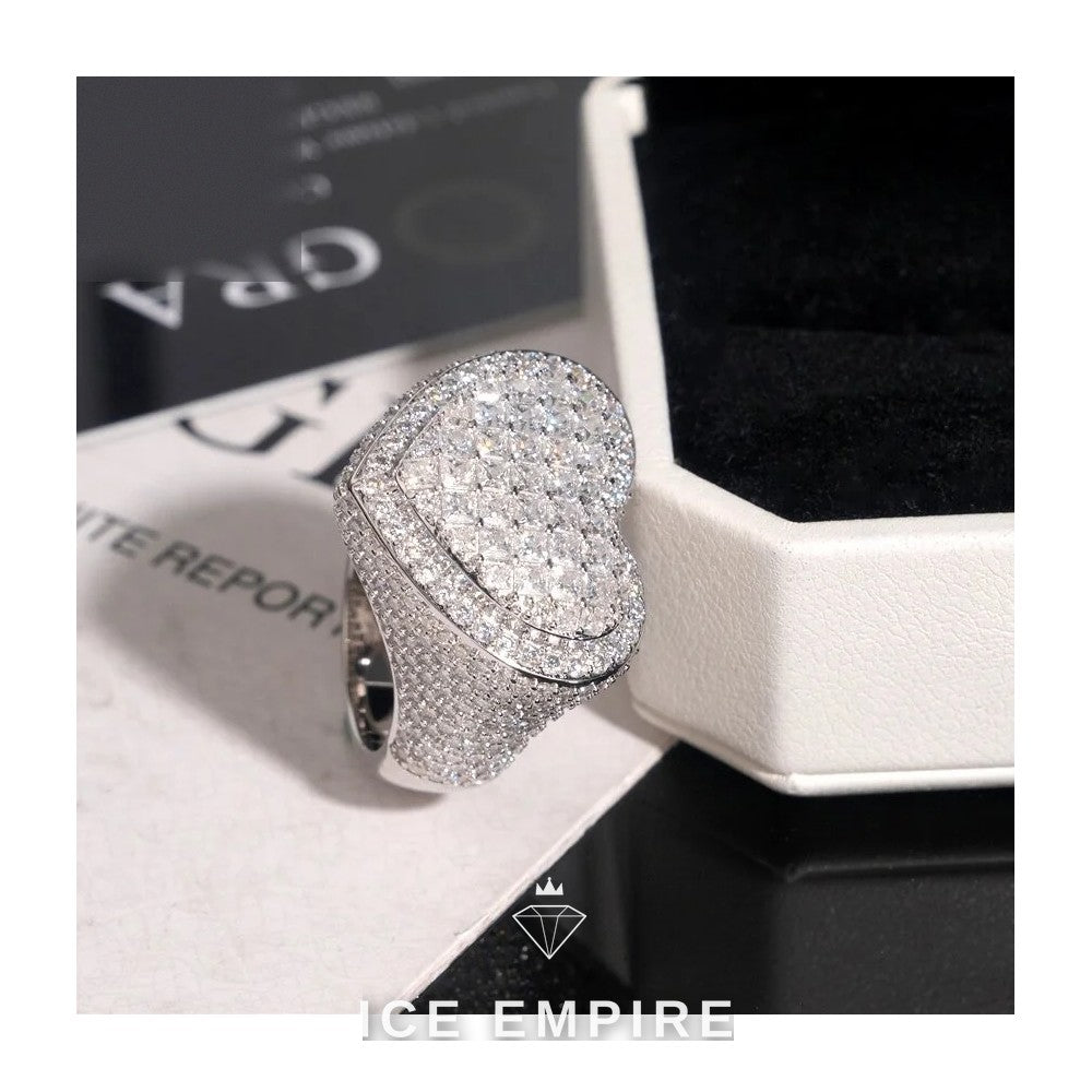 Iced Out Heart 925 Silver Moissanite Ring