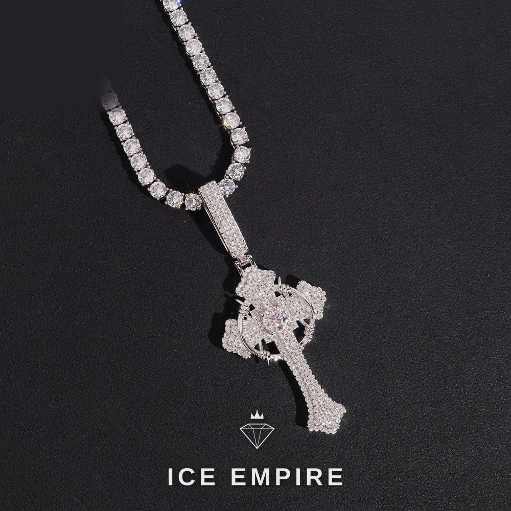 Iced Out Cross Rose Gold Plated Moissanite Tennis Chain