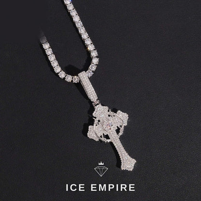 Iced Out Cross Rose Gold Plated Moissanite Tennis Chain