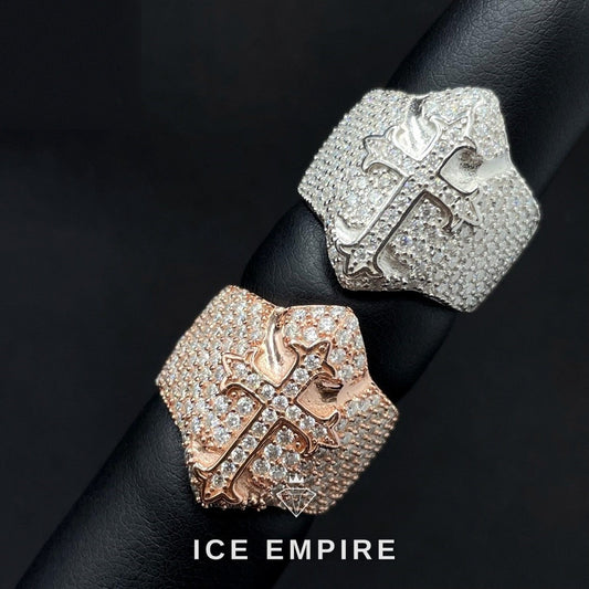 Iced Out Cross 925 Silver Moissanite Engagement Ring