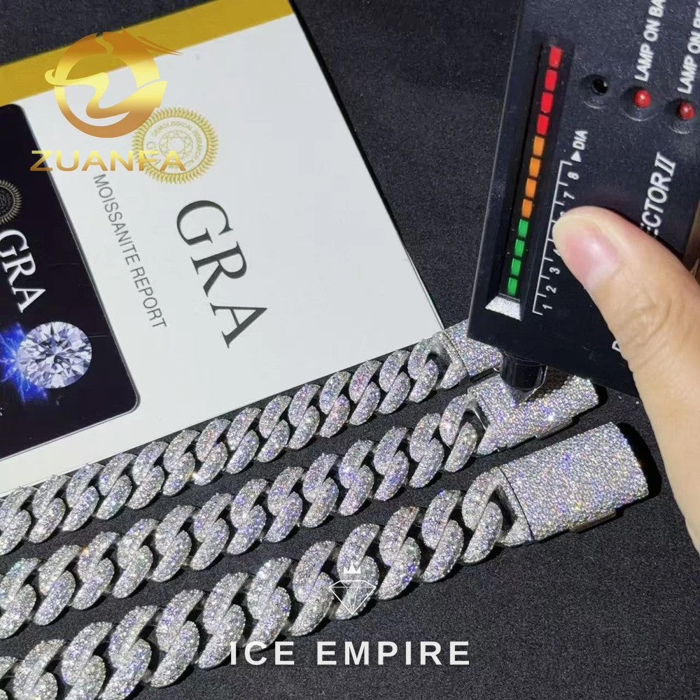 Iced Out 925 Silver Moissanite Cuban Chain