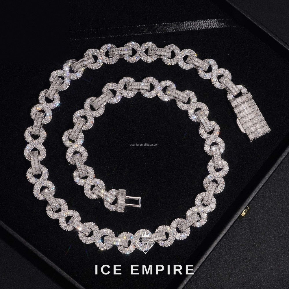 Iced Out Baguette 925 Silver Moissanite Cuban Chain