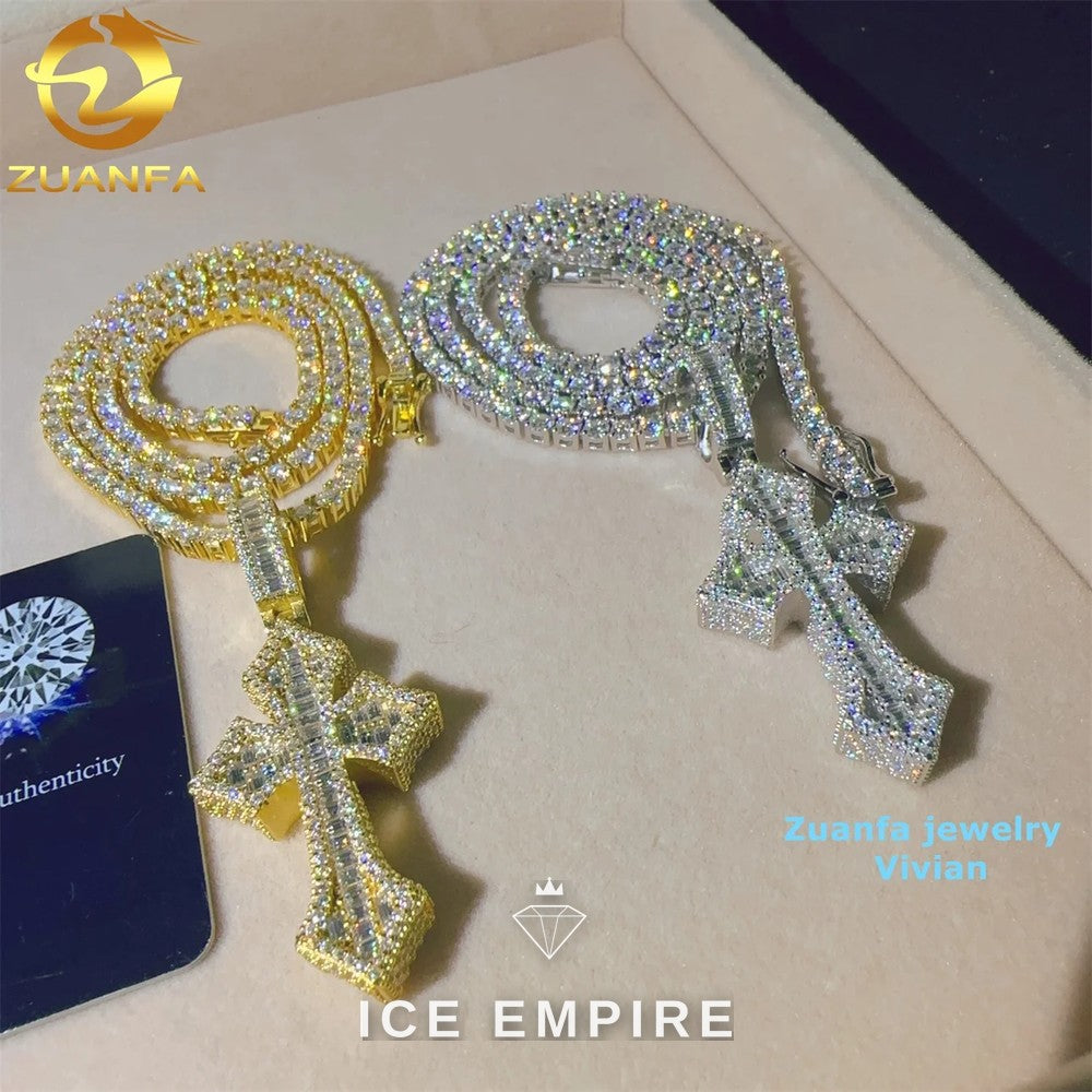 Iced Out Cross 925 Silver Moissanite Pendant