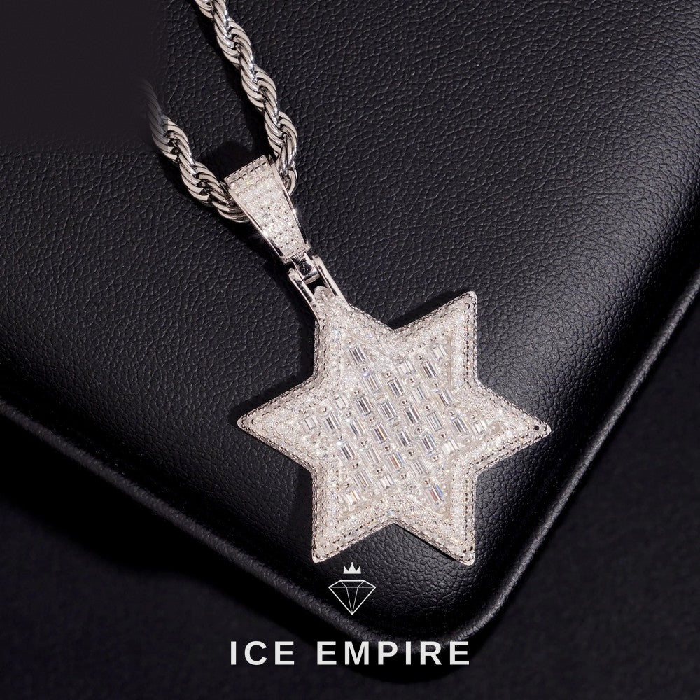Iced Out Baguette 925 Silver Moissanite Pendant