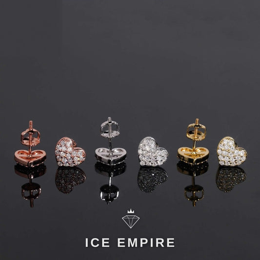Iced Out Heart Gold Plated Moissanite Stud Earrings