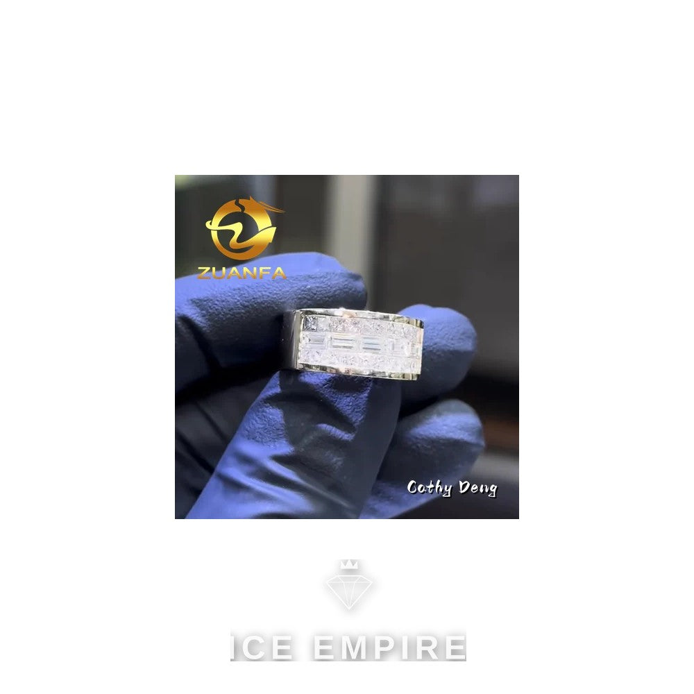 Iced Out Baguette 18K Gold Moissanite Engagement Ring