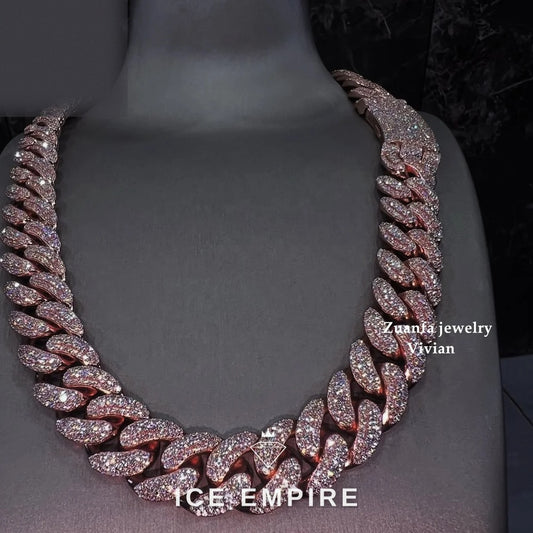 Iced Out Rose Gold Plated Moissanite Cuban Chain
