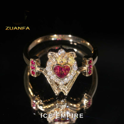 Iced Out Heart 14K Gold Wedding Band