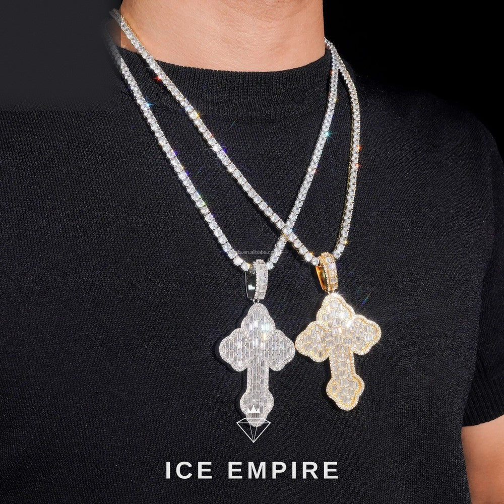 Iced Out Baguette 925 Silver Pendant