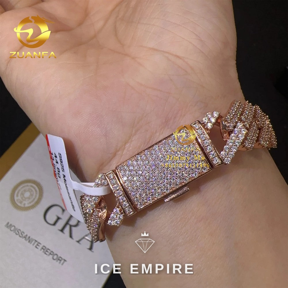 Iced Out Rose Gold Moissanite Cuban Chain