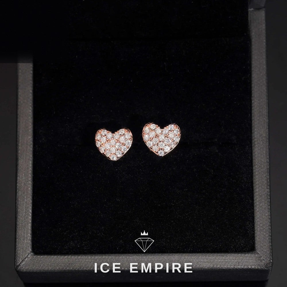 Iced Out Heart Gold Plated Moissanite Stud Earrings