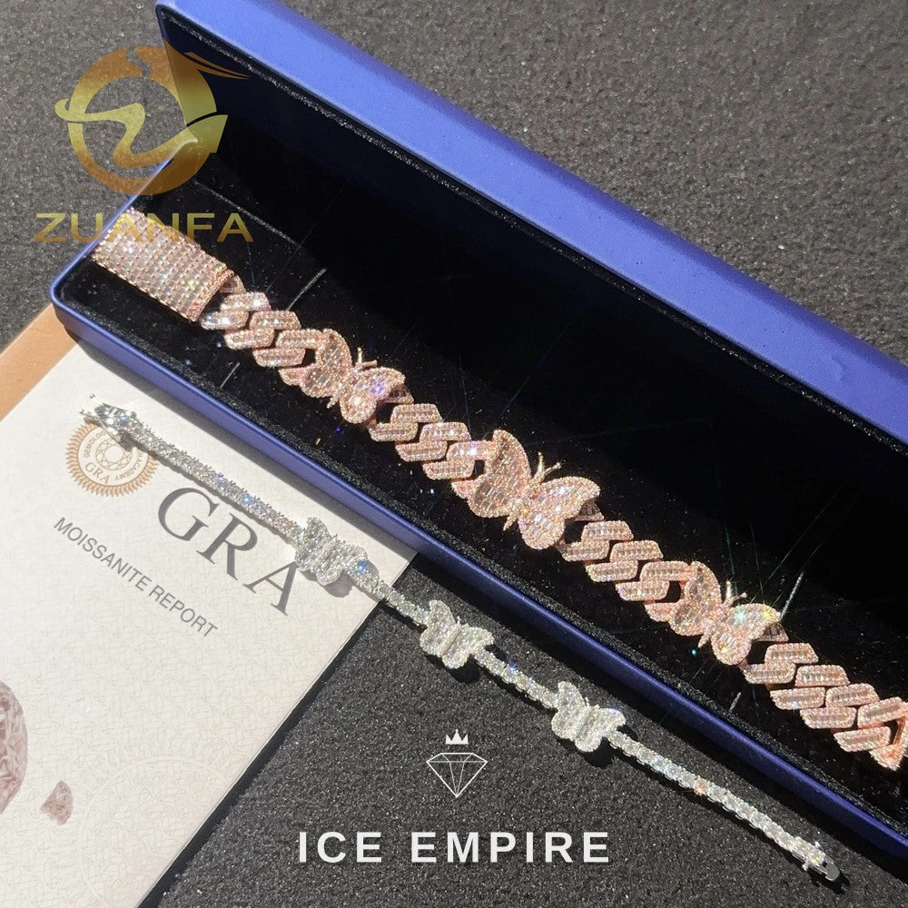 Iced Out Baguette 925 Silver Moissanite Cuban Chain