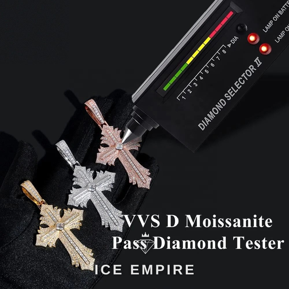 Iced Out Cross Rose Gold Plated Moissanite Pendant