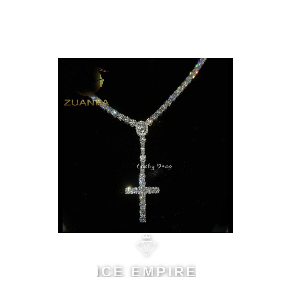 Iced Out Cross Rose Gold Plated Moissanite Cuban Chain