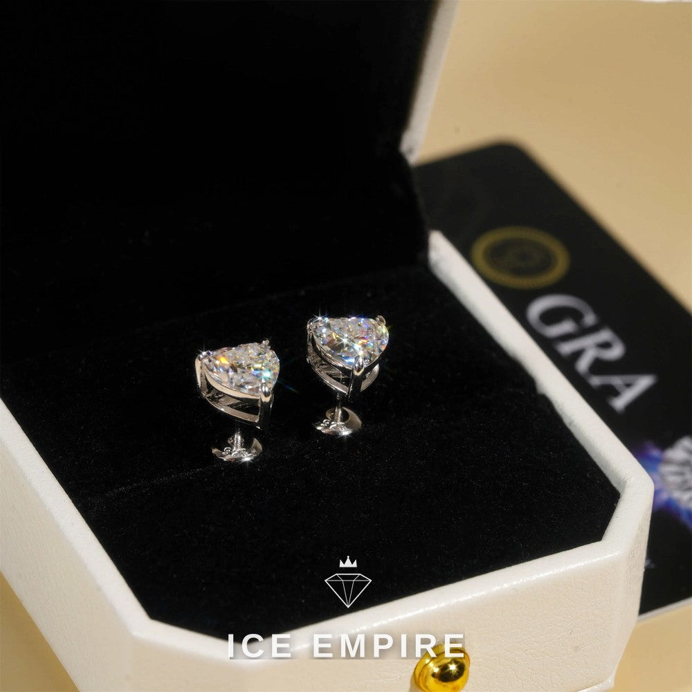 Iced Out Heart Gold Plated Moissanite Stud Earrings