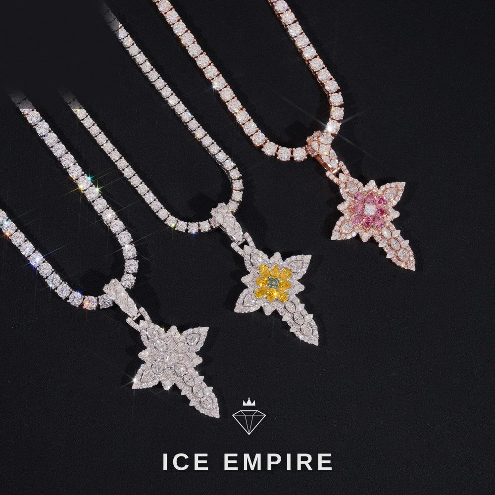 Iced Out Cross Gold Plated Moissanite Pendant
