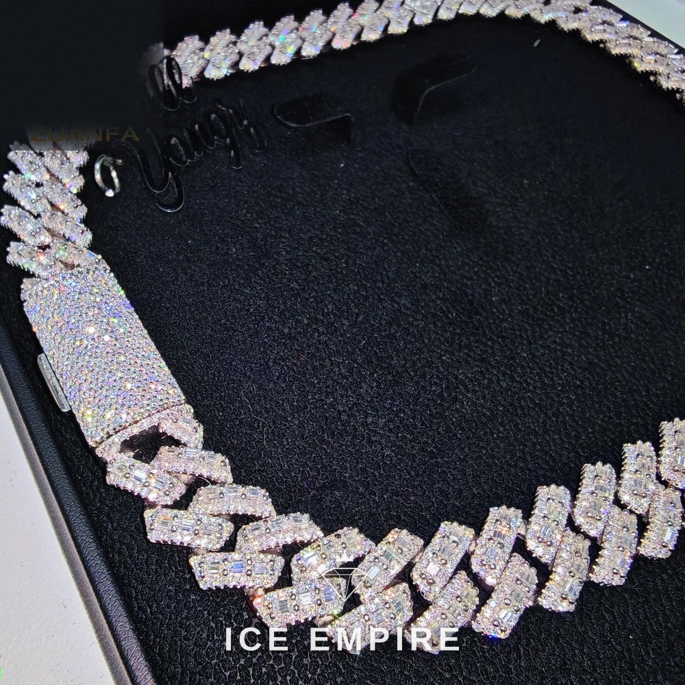 Iced Out Baguette Rose Gold Plated Moissanite Cuban Chain