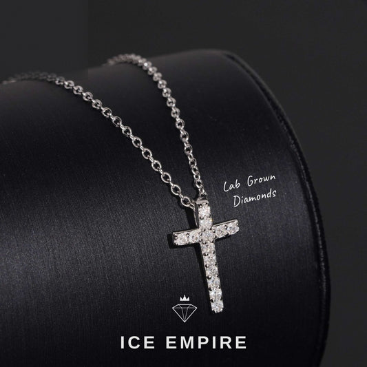 Iced Out Cross 925 Silver Lab Grown Diamond Pendant