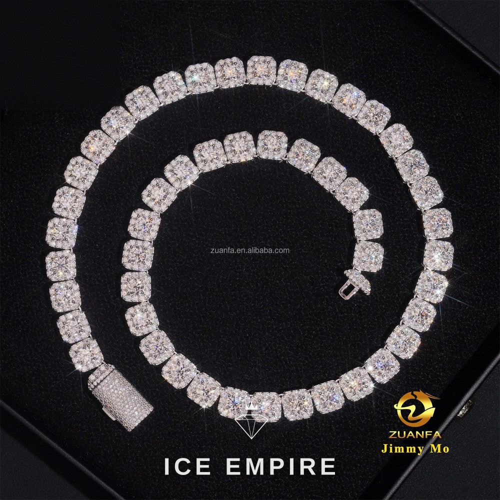 Iced Out Cluster 925 Silver Moissanite Cuban Chain