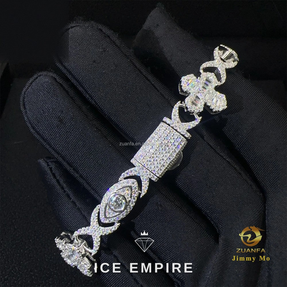 Iced Out Cross 925 Silver Moissanite Cuban Chain