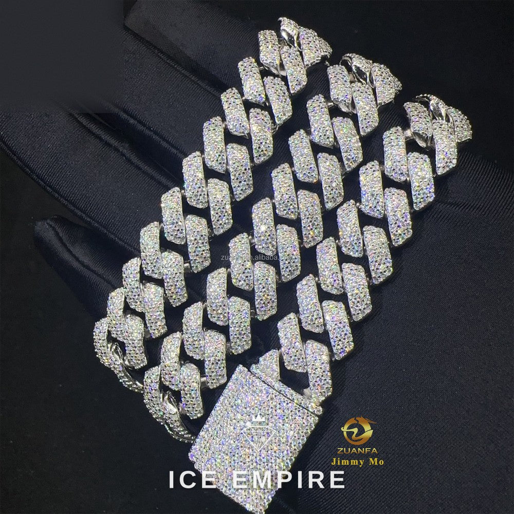 Iced Out 925 Silver Moissanite Cuban Chain