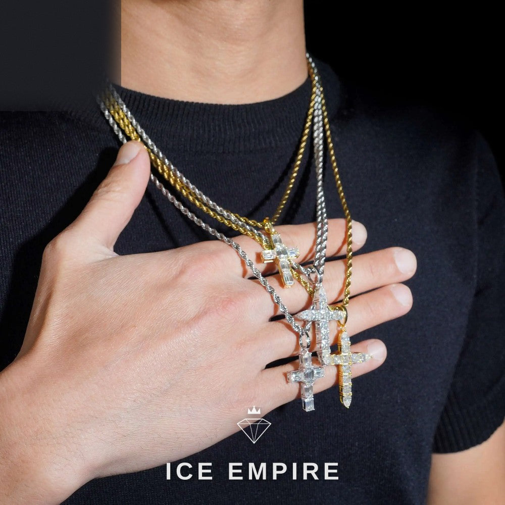 Iced Out Cross Rose Gold Plated Moissanite Pendant
