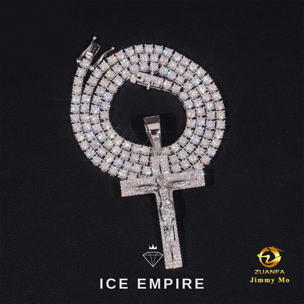 Iced Out Cross 925 Silver Pendant