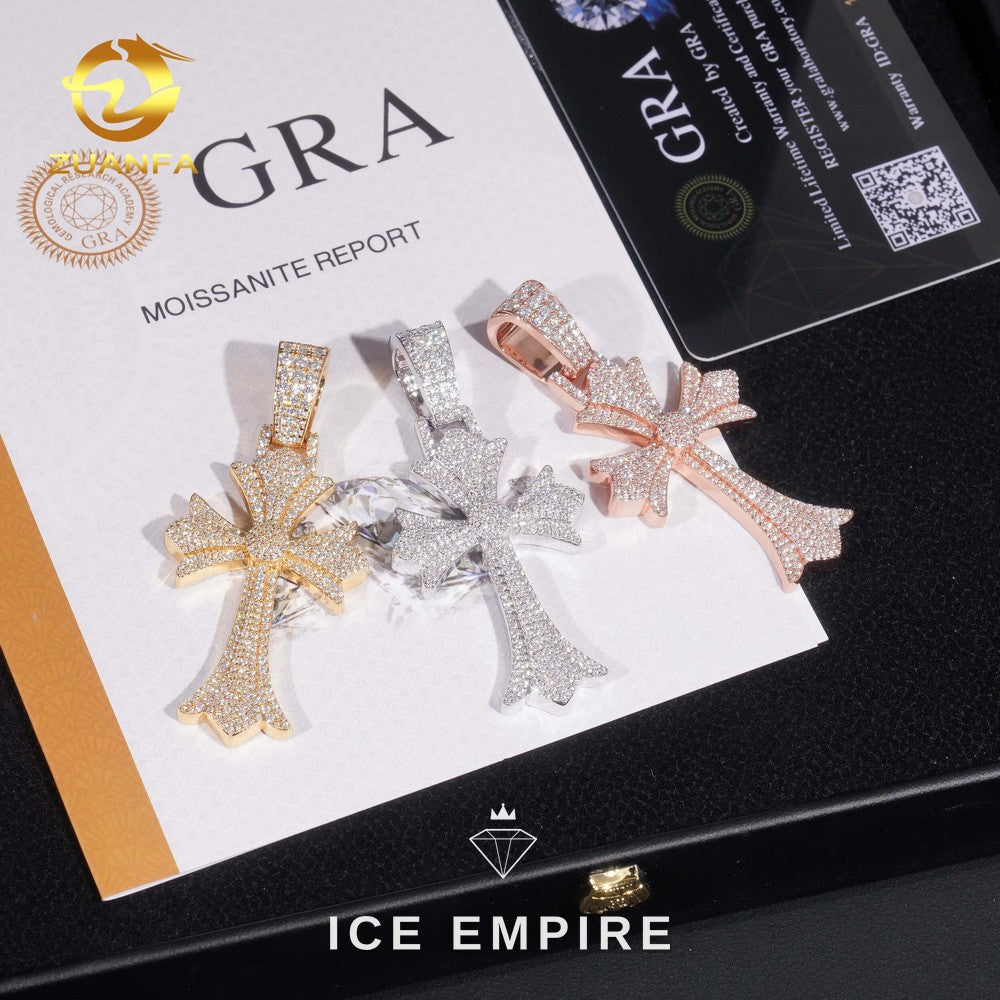 Iced Out Cross Rose Gold Plated Moissanite Pendant