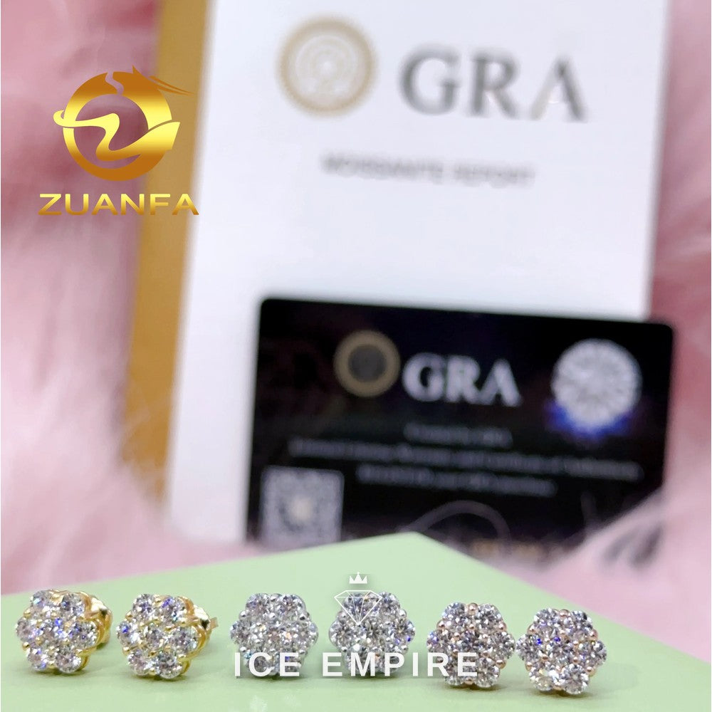Iced Out Cluster 925 Silver Moissanite Stud Earrings
