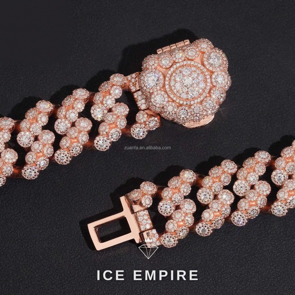 Iced Out Rose Gold Moissanite Cuban Chain