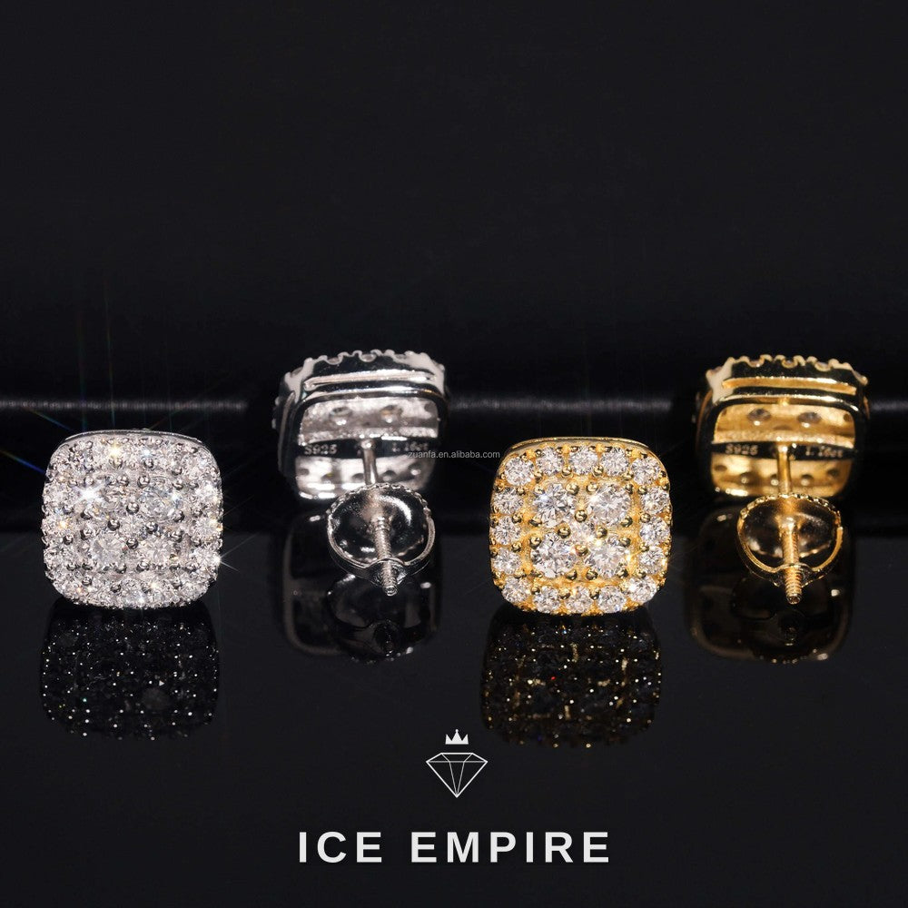 Iced Out Cluster Gold Plated Lab Grown Diamond Stud Earrings