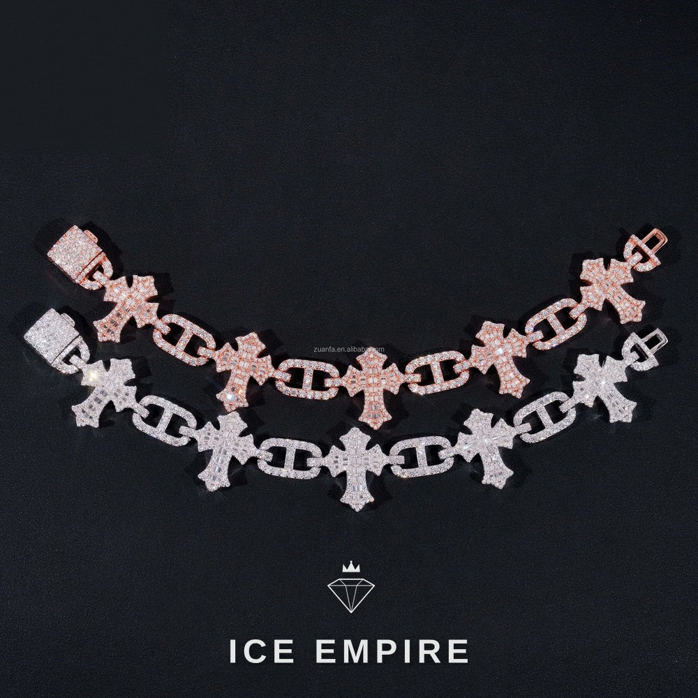 Iced Out Baguette 925 Silver Moissanite Cuban Chain
