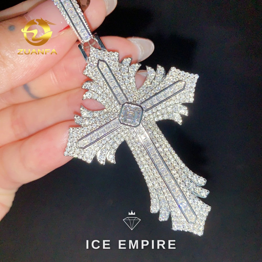 Iced Out Cross Rose Gold Plated Moissanite Pendant