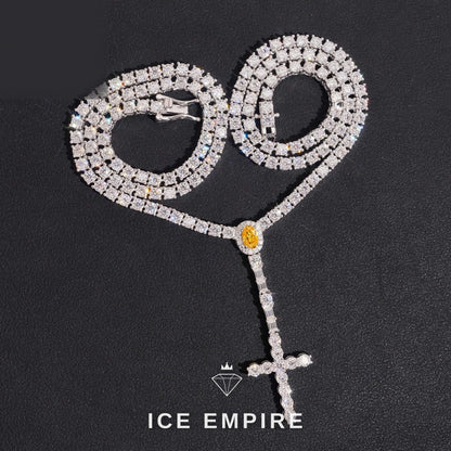 Iced Out Cross 925 Silver Moissanite Tennis Chain