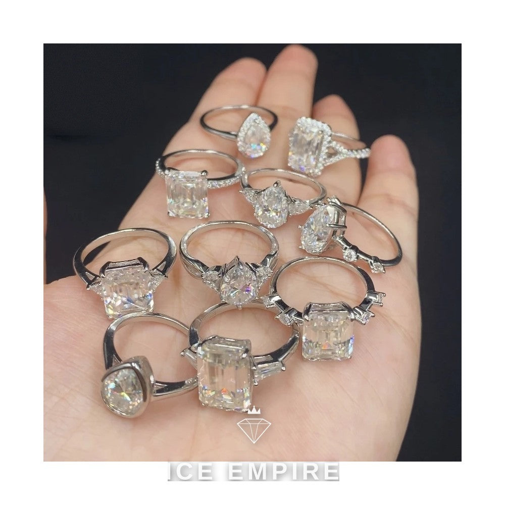Iced Out 925 Silver Moissanite Engagement Ring