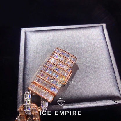 Iced Out Baguette Rose Gold Plated Moissanite Cuban Chain
