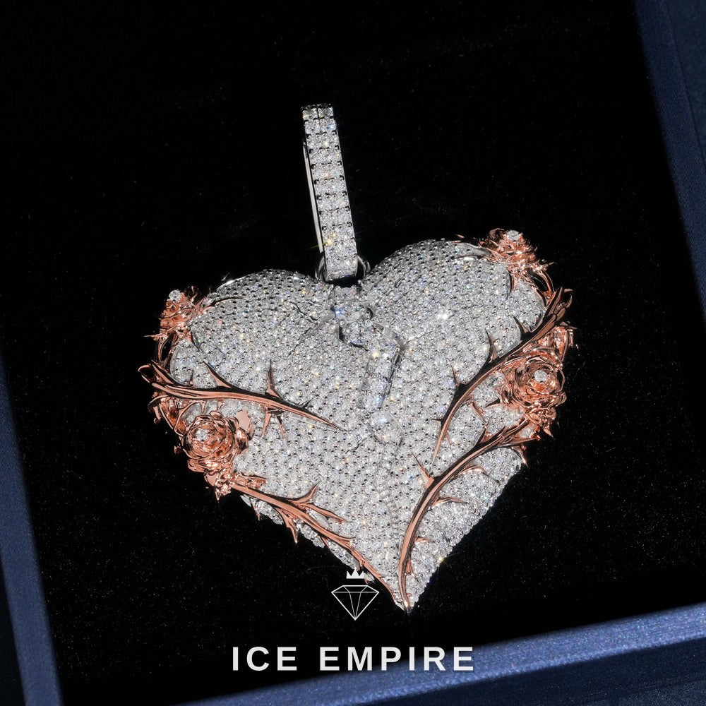 Iced Out Heart Rose Gold Plated Moissanite Pendant