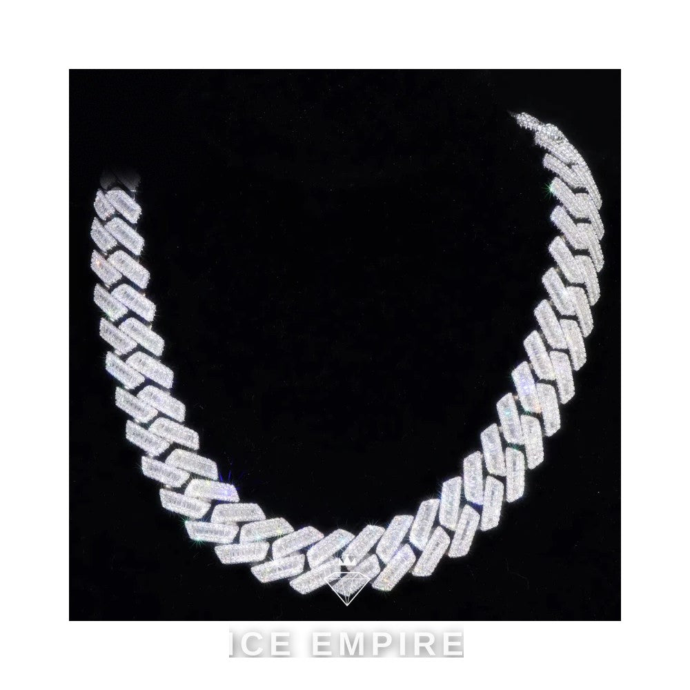 Iced Out Baguette Rose Gold Plated Moissanite Cuban Chain