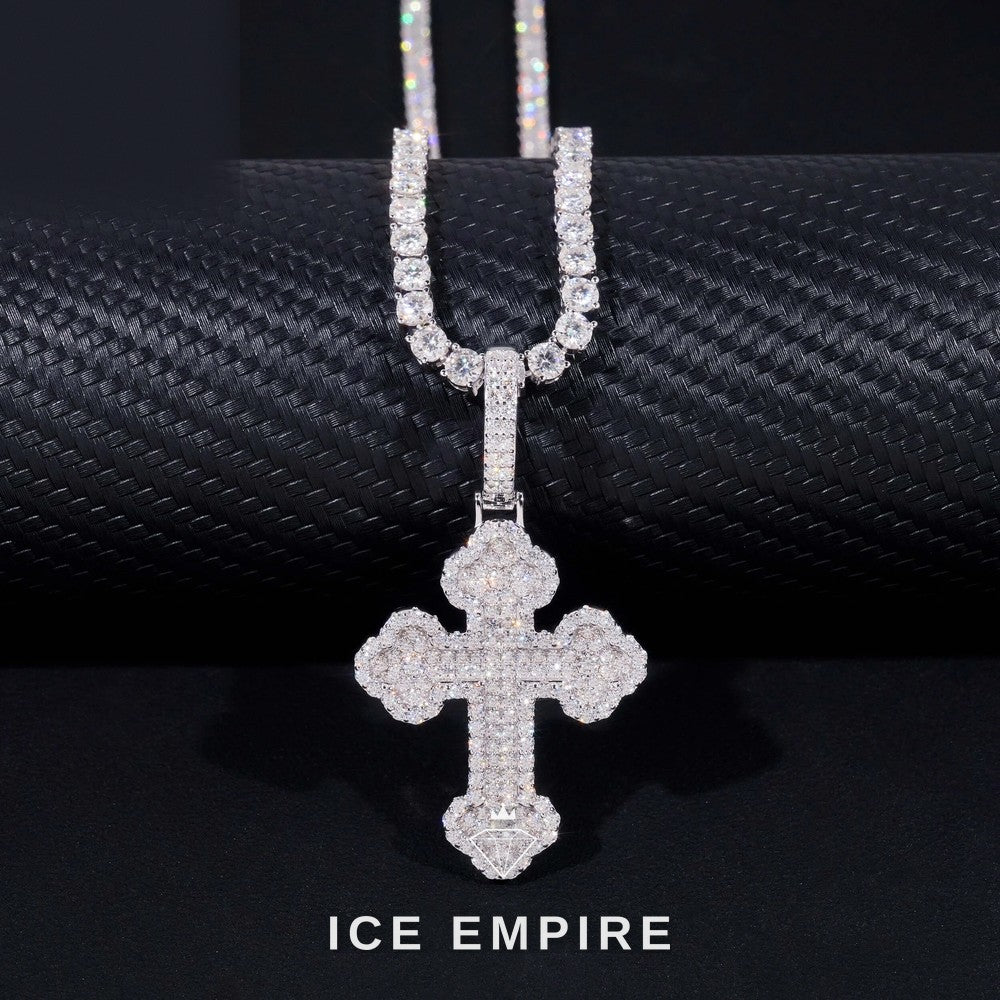 Iced Out Cross Rose Gold Plated Moissanite Pendant