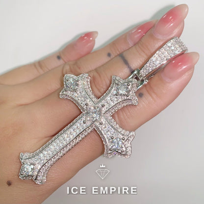 Iced Out Cross 925 Silver Moissanite Pendant