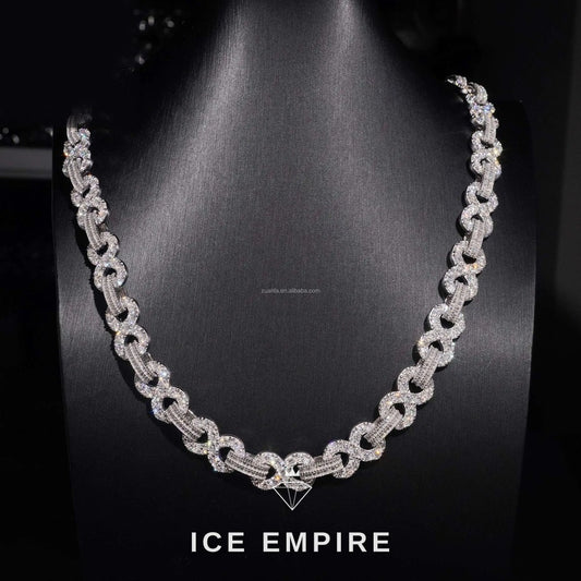 Iced Out Baguette 925 Silver Moissanite Cuban Chain