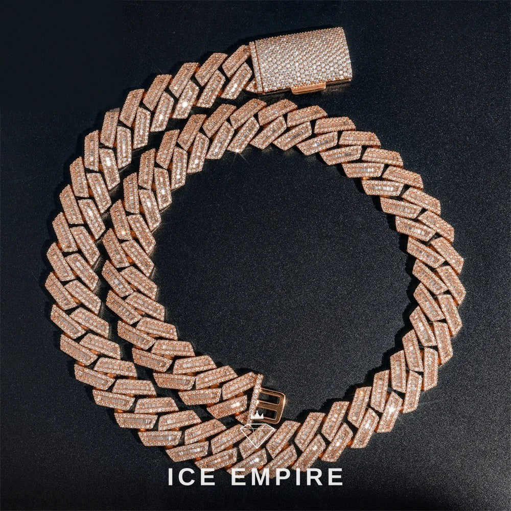Iced Out Baguette Rose Gold Plated Moissanite Cuban Chain