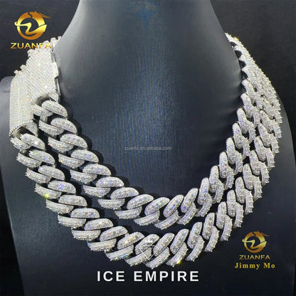 Iced Out Baguette 925 Silver Moissanite Cuban Chain